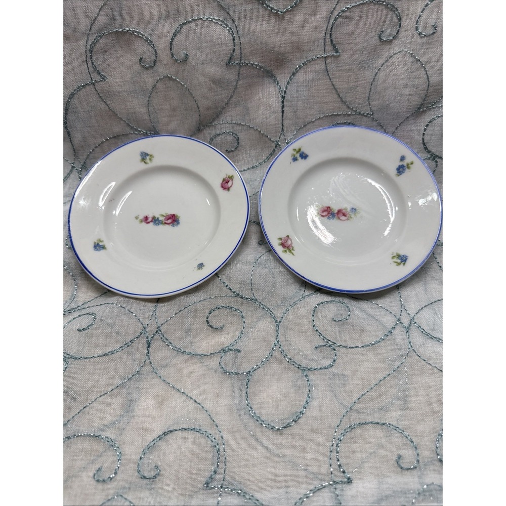 Pair of‎ German Pottery Childs Dishes with Roses and Floral Design